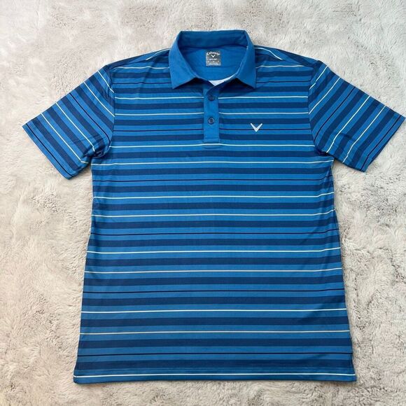 Callaway Opti-Dri Polo Shirt Blue Striped Performance Golf Mens Small Stretch - Picture 2 of 9